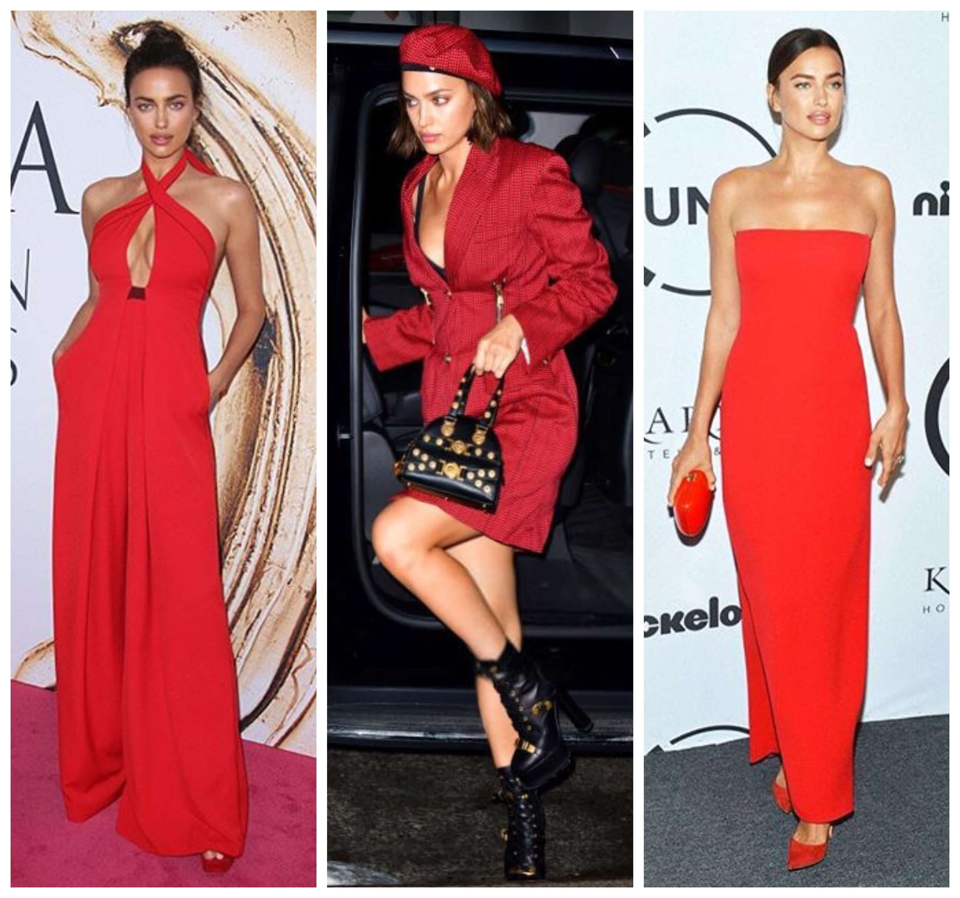 Irina shayk con total look rojo