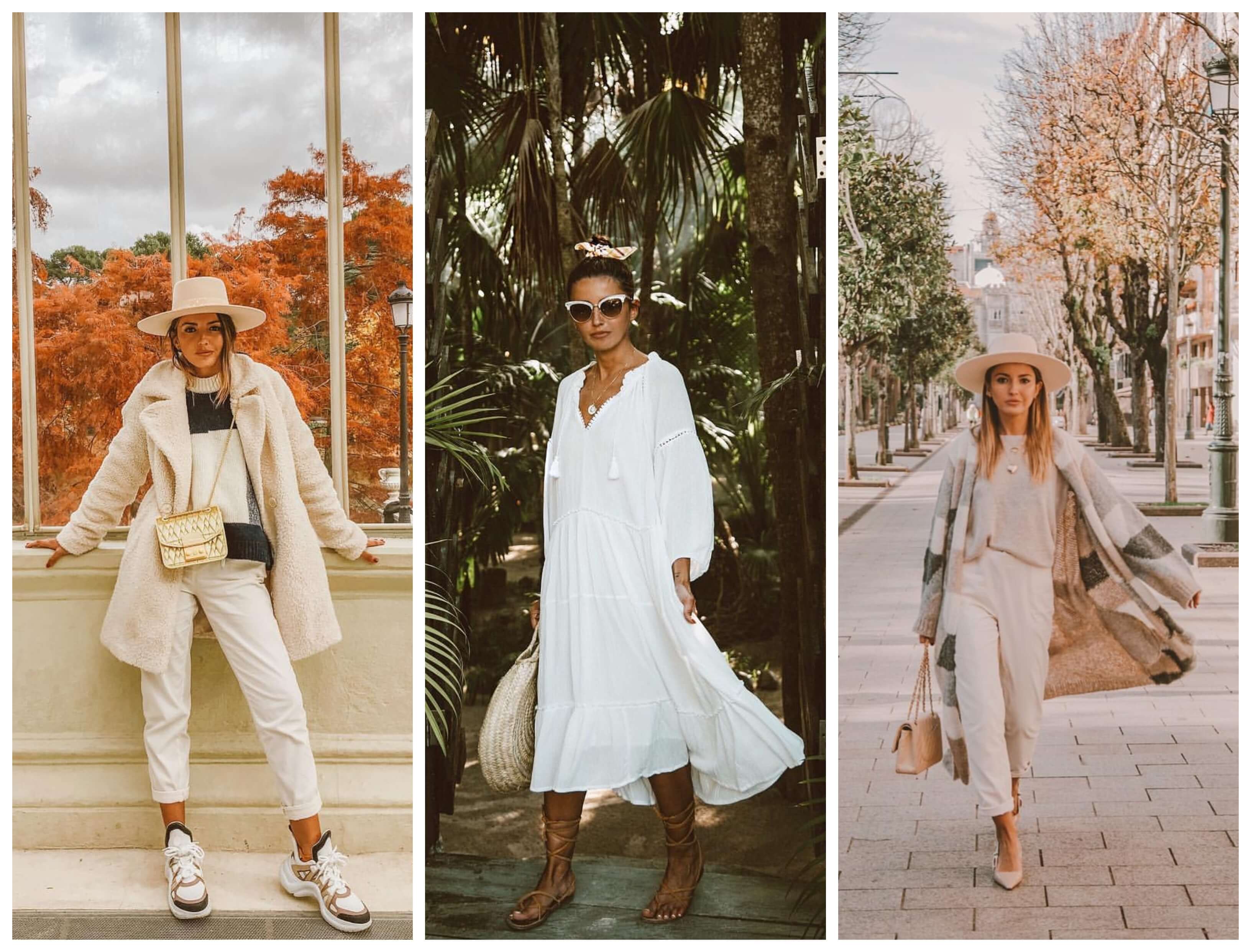 3 atuendos en blanco de Alexandra Pereira.