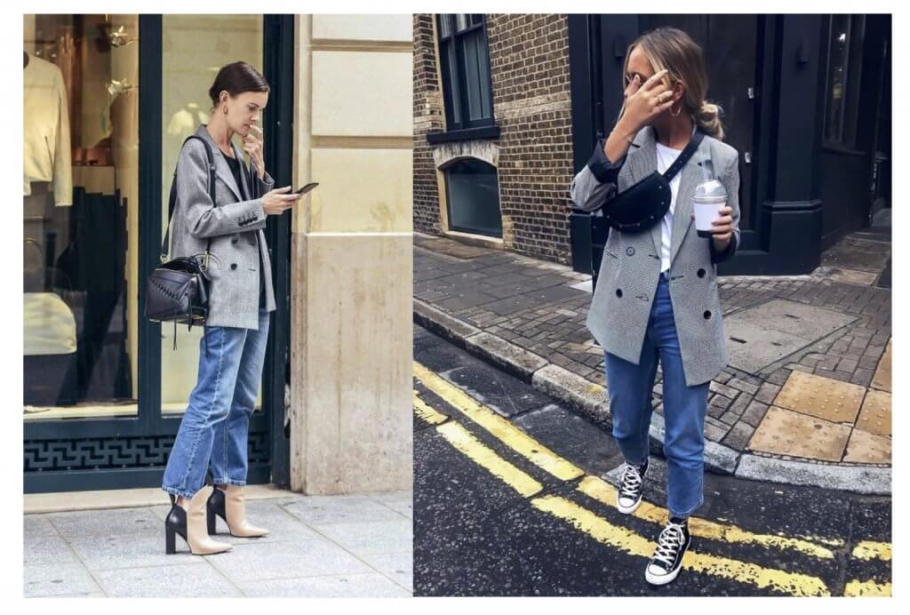 Blazer gris con jeans