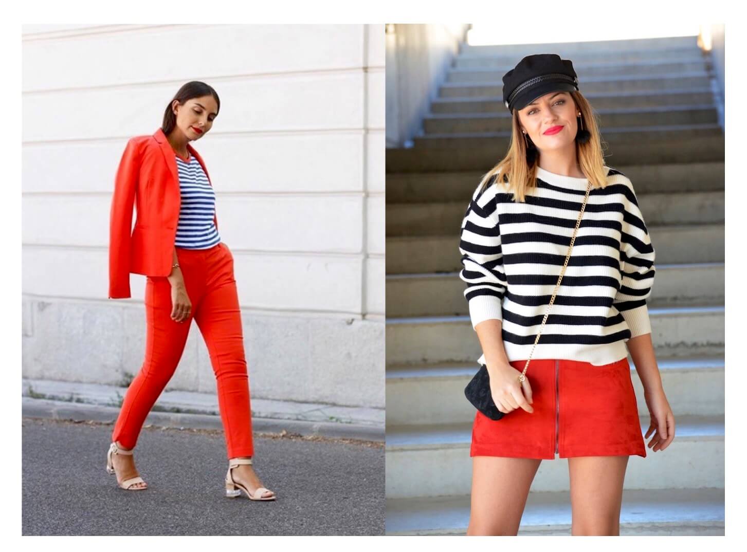 Ideas de looks navy y rojo